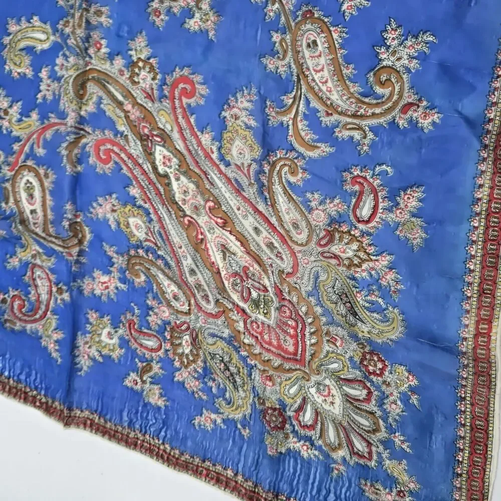 Vintage Silk Scarf Royal Blue Paisley Square Neck Tie Bandana Tapestry Hanging